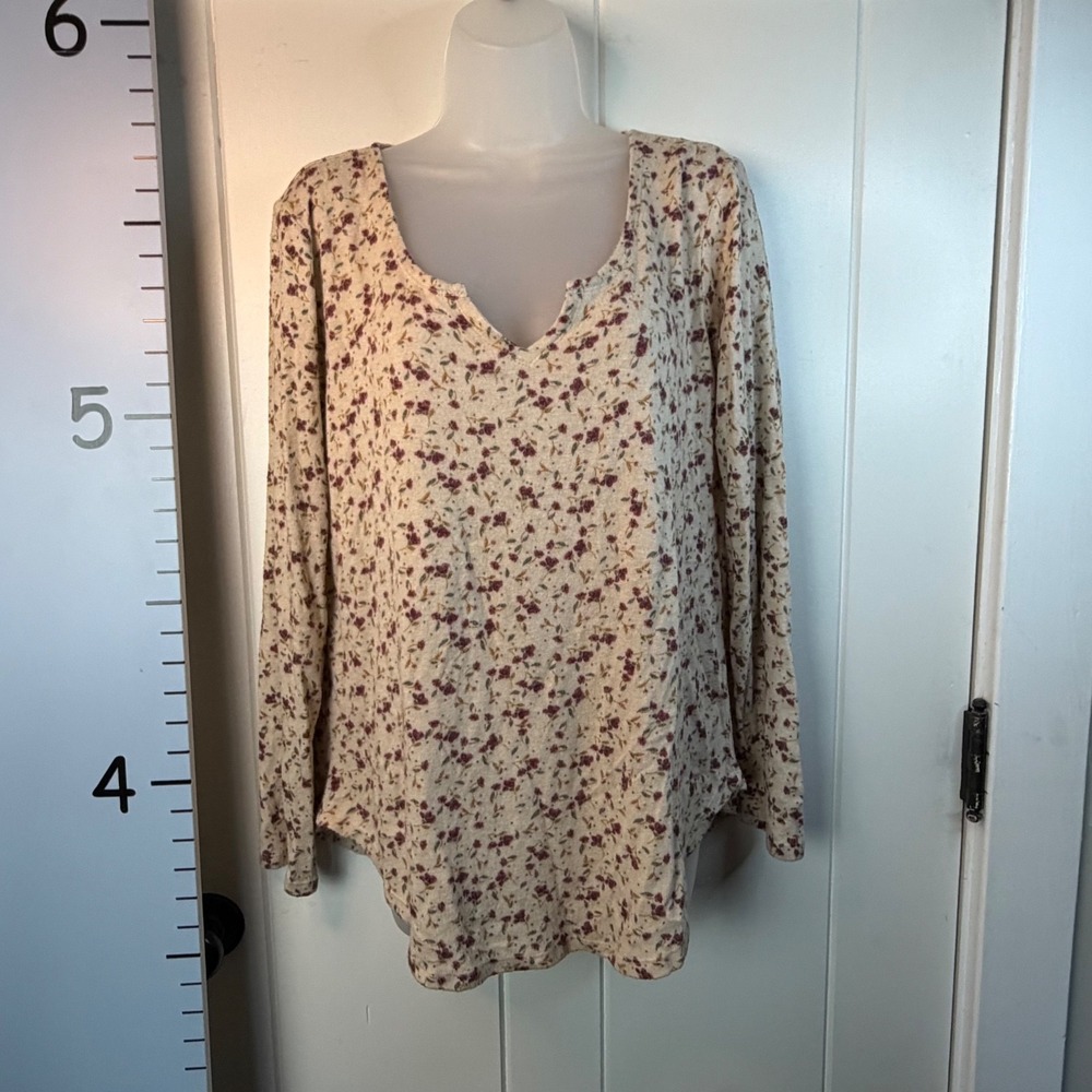 Maurice 24/7‎ Blush Rose Print Thermal Sweater V Neck Pullover Large